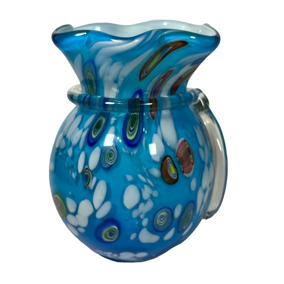 Murano Style Millefiori Blue Glass Bud Vase - Picture 5 of 6